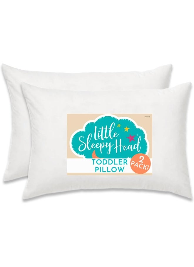 Little Sleepy Head Toddler Pillow - 13x18 Soft Hypoallergenic Toddler Pillows for Sleeping, Best Kids Pillow for Better Neck Support, Better Naps in Bed, a Crib, or at Preschool! (2-Pack)