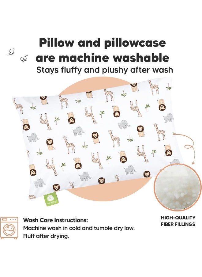 KeaBabies Toddler Pillow With Pillowcase - My Little Dreamy Organic Cotton Pillow for Sleeping, Kids, Travel - Mini Bed Pillow (The Wild)