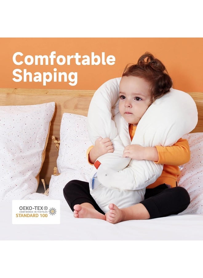 Choc chick Curve Long Toddler Kids Body Pillow for Sleeping, 34x27 inches Moon Shape Soft Child Hug Sleep Pillow, 100% Organic Cotton Pillowcase, Washable Breathable Crib Toddler Pillows