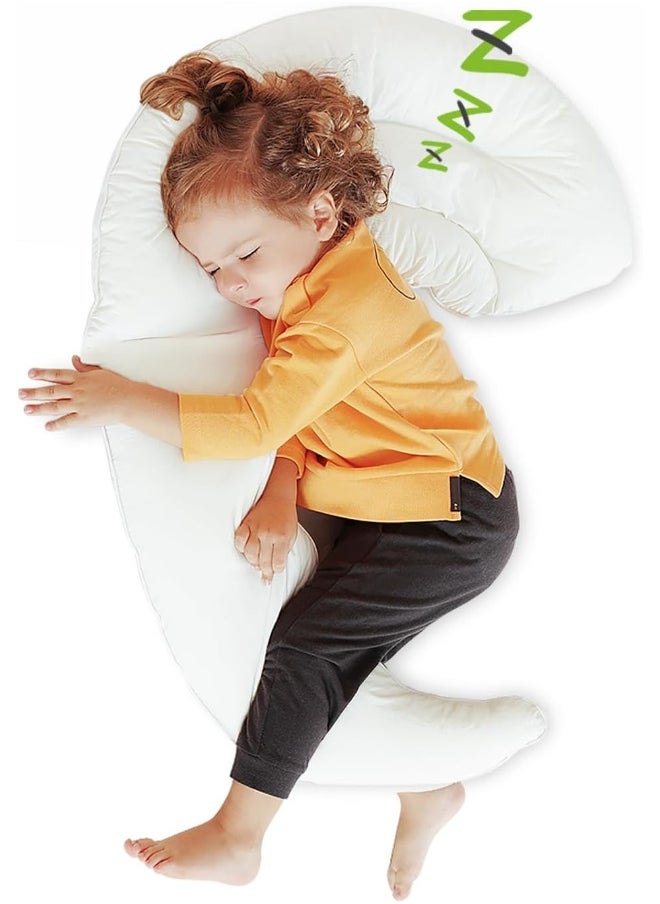 Choc chick Curve Long Toddler Kids Body Pillow for Sleeping, 34x27 inches Moon Shape Soft Child Hug Sleep Pillow, 100% Organic Cotton Pillowcase, Washable Breathable Crib Toddler Pillows