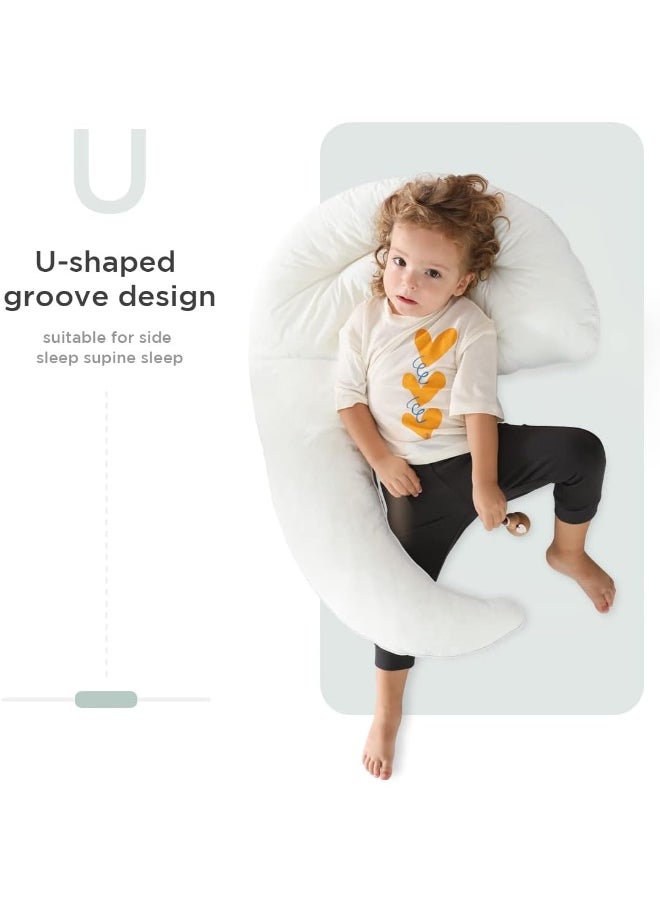 Choc chick Curve Long Toddler Kids Body Pillow for Sleeping, 34x27 inches Moon Shape Soft Child Hug Sleep Pillow, 100% Organic Cotton Pillowcase, Washable Breathable Crib Toddler Pillows
