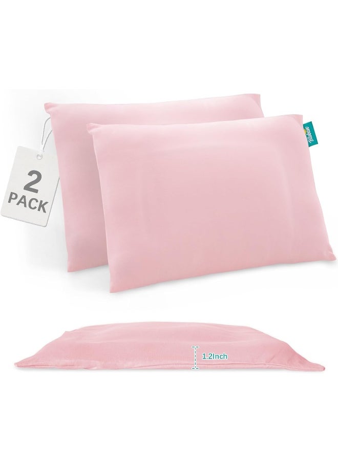 Biloban Toddler Pillow 2 Pack with Pillowcase (13 x 18), Cotton Kid Pillow for Sleeping, Machine Washable Soft Travel Pillow, Toddler Use Only, Age 2 to 5 (Pink)