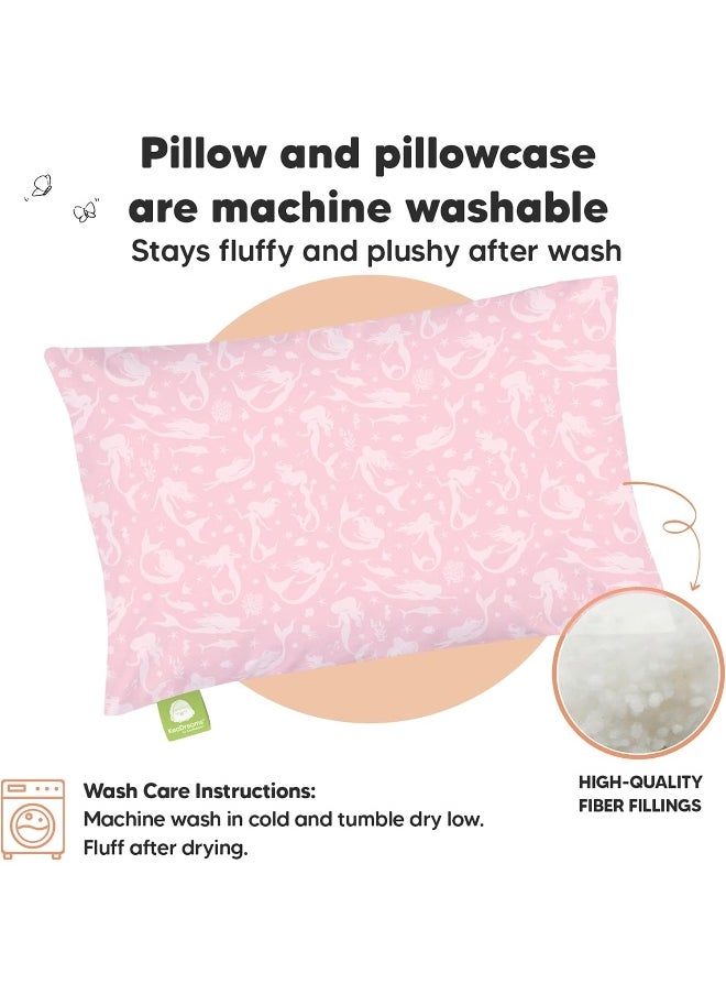 Toddler Pillow with Pillowcase - 13x18 My Little Dreamy Pillow - Organic Cotton Toddler Pillows for Sleeping, Kids Pillow, Travel Pillows for Sleeping, Mini Pillow, Toddler Bed Pillows (Mermaid)