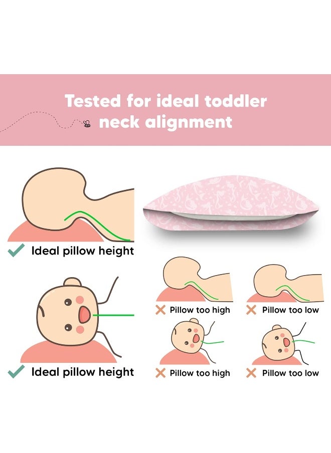 Toddler Pillow with Pillowcase - 13x18 My Little Dreamy Pillow - Organic Cotton Toddler Pillows for Sleeping, Kids Pillow, Travel Pillows for Sleeping, Mini Pillow, Toddler Bed Pillows (Mermaid)