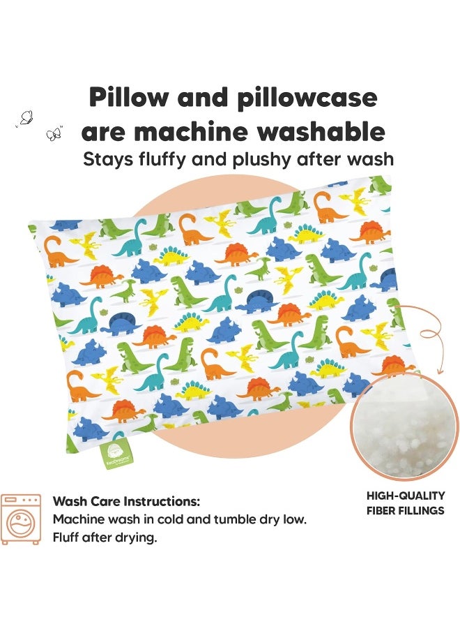 Toddler Pillow with Pillowcase - My Little Dreamy Pillow - Organic Cotton Toddler Pillows for Sleeping, Kids Pillow, Travel Pillows for Sleeping, Mini Pillow, Toddler Bed Pillows (Happy Dino)