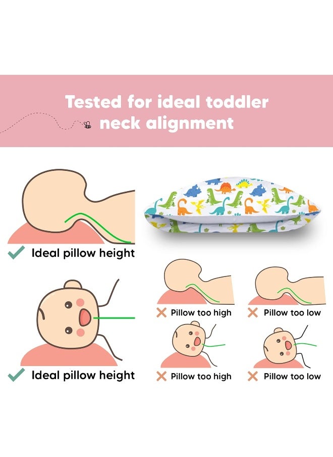 Toddler Pillow with Pillowcase - My Little Dreamy Pillow - Organic Cotton Toddler Pillows for Sleeping, Kids Pillow, Travel Pillows for Sleeping, Mini Pillow, Toddler Bed Pillows (Happy Dino)