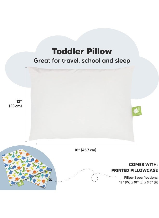 Toddler Pillow with Pillowcase - My Little Dreamy Pillow - Organic Cotton Toddler Pillows for Sleeping, Kids Pillow, Travel Pillows for Sleeping, Mini Pillow, Toddler Bed Pillows (Happy Dino)