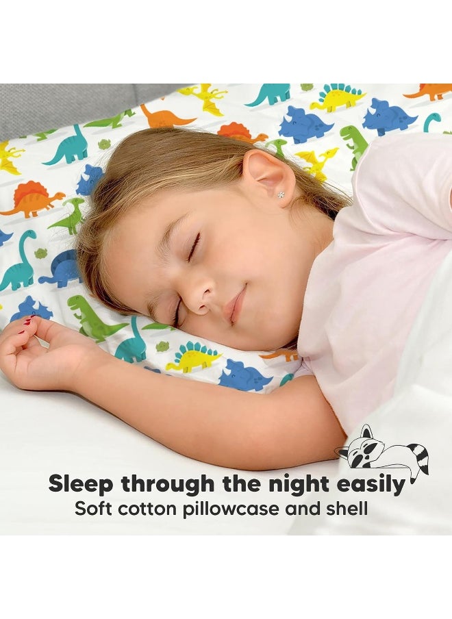 Toddler Pillow with Pillowcase - My Little Dreamy Pillow - Organic Cotton Toddler Pillows for Sleeping, Kids Pillow, Travel Pillows for Sleeping, Mini Pillow, Toddler Bed Pillows (Happy Dino)