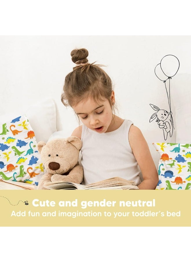 Toddler Pillow with Pillowcase - My Little Dreamy Pillow - Organic Cotton Toddler Pillows for Sleeping, Kids Pillow, Travel Pillows for Sleeping, Mini Pillow, Toddler Bed Pillows (Happy Dino)