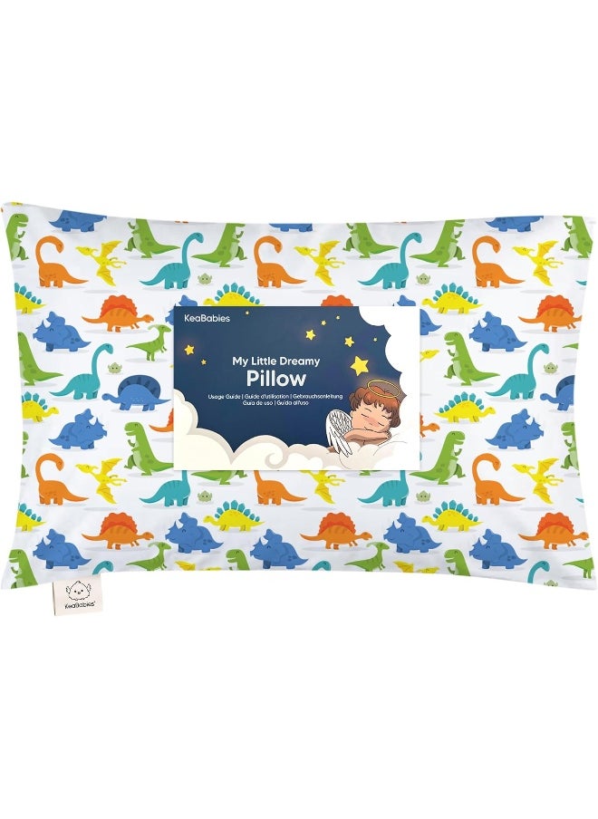 Toddler Pillow with Pillowcase - My Little Dreamy Pillow - Organic Cotton Toddler Pillows for Sleeping, Kids Pillow, Travel Pillows for Sleeping, Mini Pillow, Toddler Bed Pillows (Happy Dino)