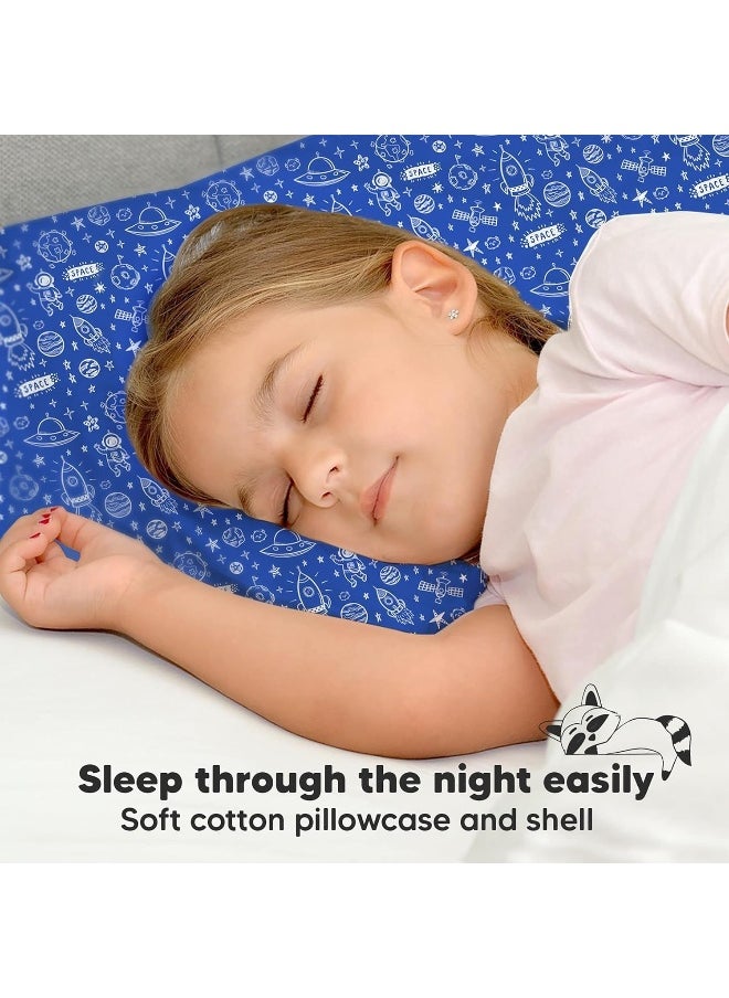 Toddler Pillow with Pillowcase - 13x18 My Little Dreamy Pillow - Organic Cotton Toddler Pillows for Sleeping, Kids Pillow, Travel Pillows for Sleeping, Mini Pillow, Toddler Bed Pillows (Off to Space)