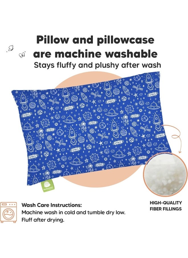 Toddler Pillow with Pillowcase - 13x18 My Little Dreamy Pillow - Organic Cotton Toddler Pillows for Sleeping, Kids Pillow, Travel Pillows for Sleeping, Mini Pillow, Toddler Bed Pillows (Off to Space)