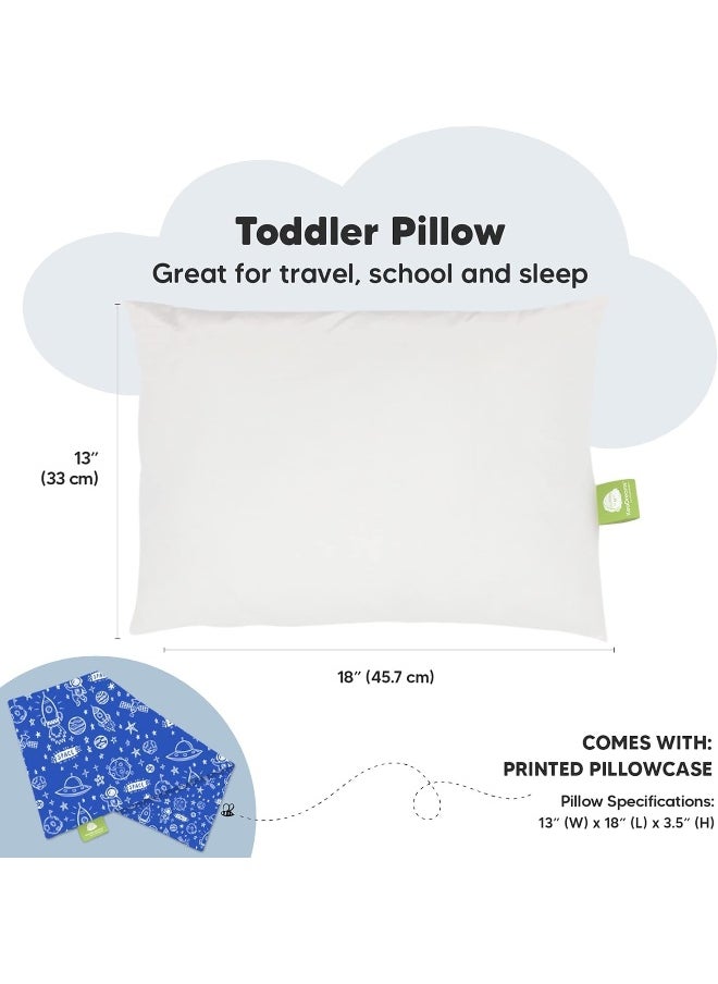 Toddler Pillow with Pillowcase - 13x18 My Little Dreamy Pillow - Organic Cotton Toddler Pillows for Sleeping, Kids Pillow, Travel Pillows for Sleeping, Mini Pillow, Toddler Bed Pillows (Off to Space)