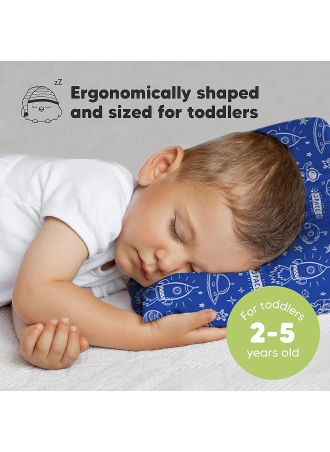 Toddler Pillow with Pillowcase - 13x18 My Little Dreamy Pillow - Organic Cotton Toddler Pillows for Sleeping, Kids Pillow, Travel Pillows for Sleeping, Mini Pillow, Toddler Bed Pillows (Off to Space)
