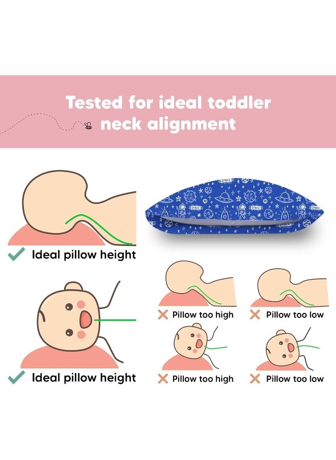Toddler Pillow with Pillowcase - 13x18 My Little Dreamy Pillow - Organic Cotton Toddler Pillows for Sleeping, Kids Pillow, Travel Pillows for Sleeping, Mini Pillow, Toddler Bed Pillows (Off to Space)