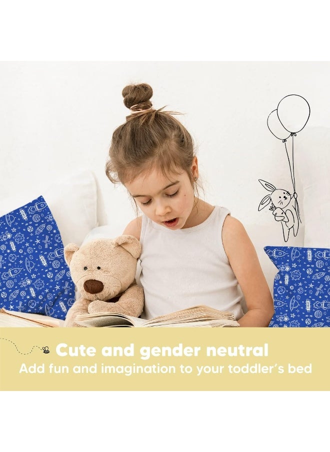 Toddler Pillow with Pillowcase - 13x18 My Little Dreamy Pillow - Organic Cotton Toddler Pillows for Sleeping, Kids Pillow, Travel Pillows for Sleeping, Mini Pillow, Toddler Bed Pillows (Off to Space)