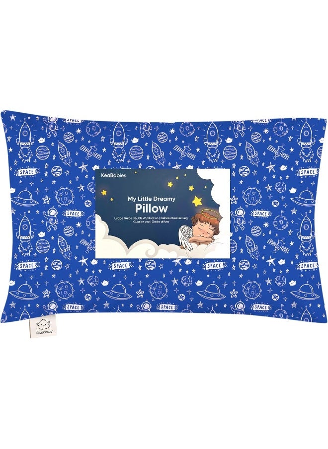 Toddler Pillow with Pillowcase - 13x18 My Little Dreamy Pillow - Organic Cotton Toddler Pillows for Sleeping, Kids Pillow, Travel Pillows for Sleeping, Mini Pillow, Toddler Bed Pillows (Off to Space)