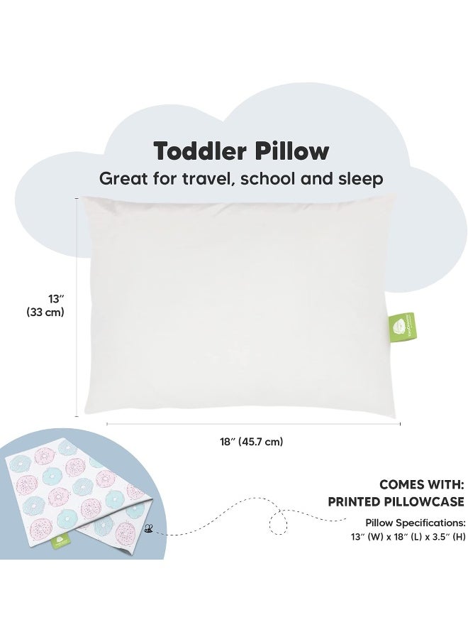 Toddler Pillow with Pillowcase - 13x18 My Little Dreamy Pillow, Organic Cotton Toddler Pillows for Sleeping, Kids Pillow, Travel Pillows, Mini Pillow, Nursery Pillow, Toddler Bed Pillow (Donuts)