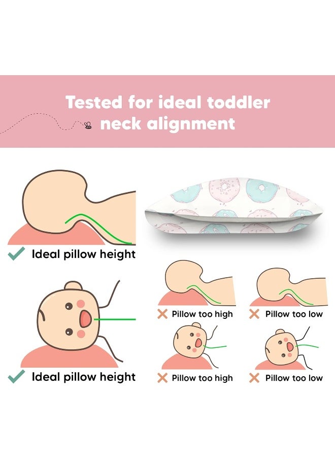 Toddler Pillow with Pillowcase - 13x18 My Little Dreamy Pillow, Organic Cotton Toddler Pillows for Sleeping, Kids Pillow, Travel Pillows, Mini Pillow, Nursery Pillow, Toddler Bed Pillow (Donuts)