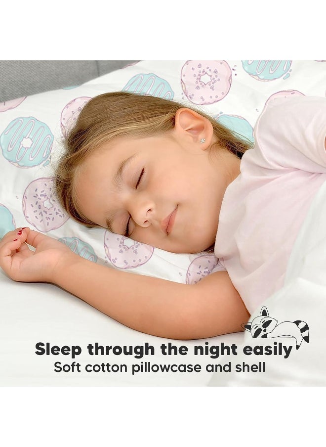 Toddler Pillow with Pillowcase - 13x18 My Little Dreamy Pillow, Organic Cotton Toddler Pillows for Sleeping, Kids Pillow, Travel Pillows, Mini Pillow, Nursery Pillow, Toddler Bed Pillow (Donuts)