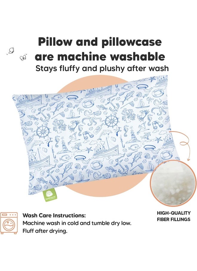 Toddler Pillow with Pillowcase - 13x18 My Little Dreamy Pillow - Organic Cotton Toddler Pillows for Sleeping, Kids Pillow, Travel Pillows for Sleeping, Mini Pillow, Toddler Bed Pillows (Nautical)