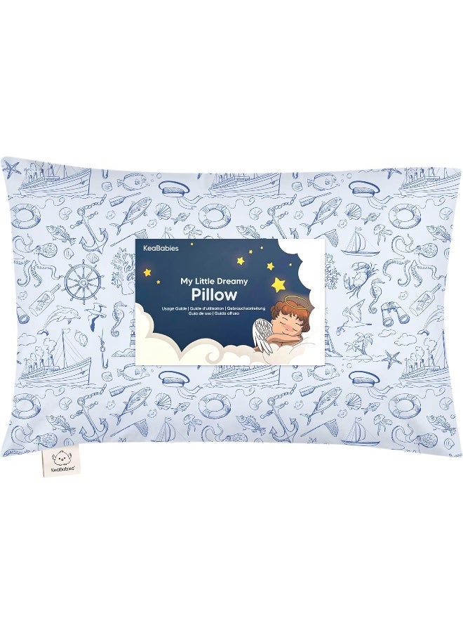 Toddler Pillow with Pillowcase - 13x18 My Little Dreamy Pillow - Organic Cotton Toddler Pillows for Sleeping, Kids Pillow, Travel Pillows for Sleeping, Mini Pillow, Toddler Bed Pillows (Nautical)