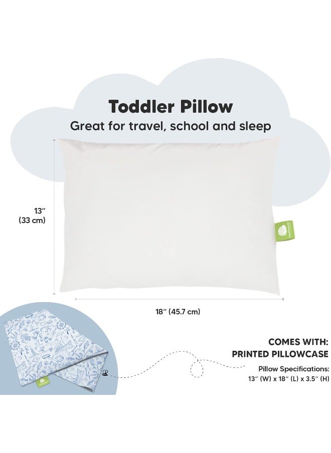 Toddler Pillow with Pillowcase - 13x18 My Little Dreamy Pillow - Organic Cotton Toddler Pillows for Sleeping, Kids Pillow, Travel Pillows for Sleeping, Mini Pillow, Toddler Bed Pillows (Nautical)