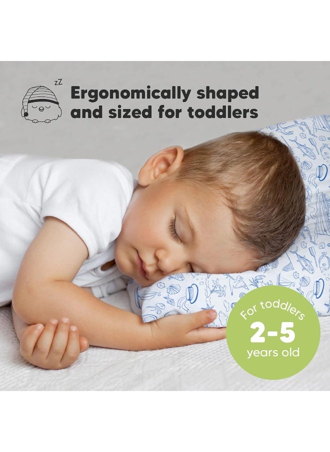 Toddler Pillow with Pillowcase - 13x18 My Little Dreamy Pillow - Organic Cotton Toddler Pillows for Sleeping, Kids Pillow, Travel Pillows for Sleeping, Mini Pillow, Toddler Bed Pillows (Nautical)