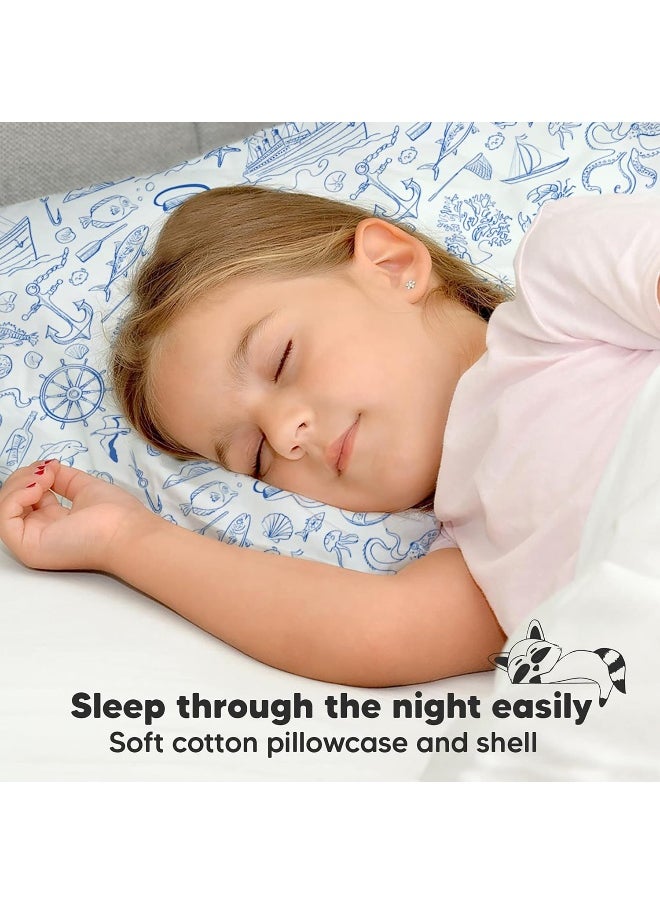 Toddler Pillow with Pillowcase - 13x18 My Little Dreamy Pillow - Organic Cotton Toddler Pillows for Sleeping, Kids Pillow, Travel Pillows for Sleeping, Mini Pillow, Toddler Bed Pillows (Nautical)