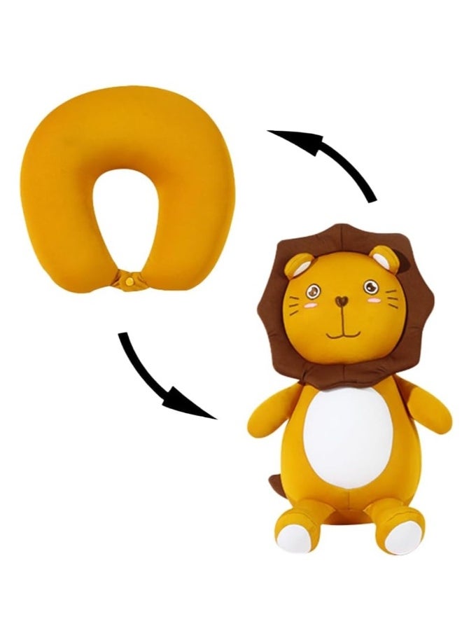 Travel Pillow Kid, 2-in-1 Travel Pillow for Kids, Neck, Soft and Adorable Bear Animals Plushie That Converts into a U-Shaped Neck Pillow for Ultimate Comfort During Airplane, Car, Train, Bus Trip
