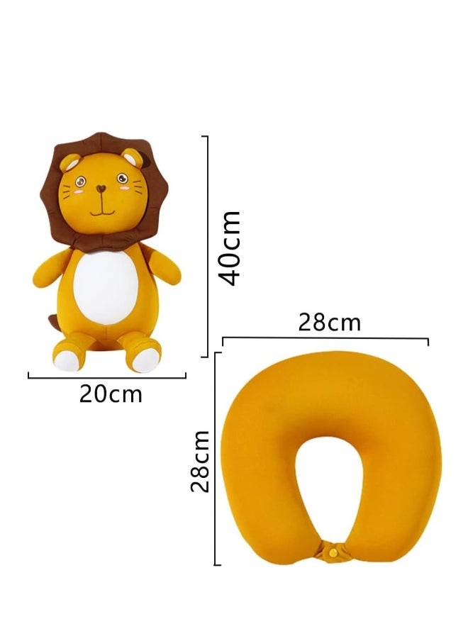 Travel Pillow Kid, 2-in-1 Travel Pillow for Kids, Neck, Soft and Adorable Bear Animals Plushie That Converts into a U-Shaped Neck Pillow for Ultimate Comfort During Airplane, Car, Train, Bus Trip