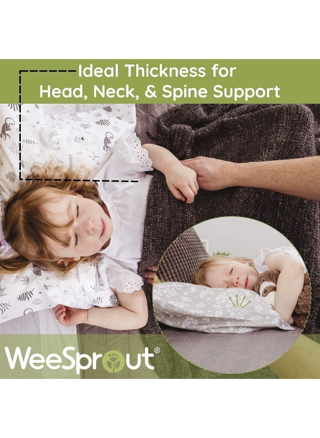 WeeSprout Mini Toddler Pillow for Kids Sleeping - Organic Cotton Shell & Pillowcase with Soft & Supportive Polyfiber Filling – Good for Travel, Machine Washable, 18 x 13 x 3, Safari