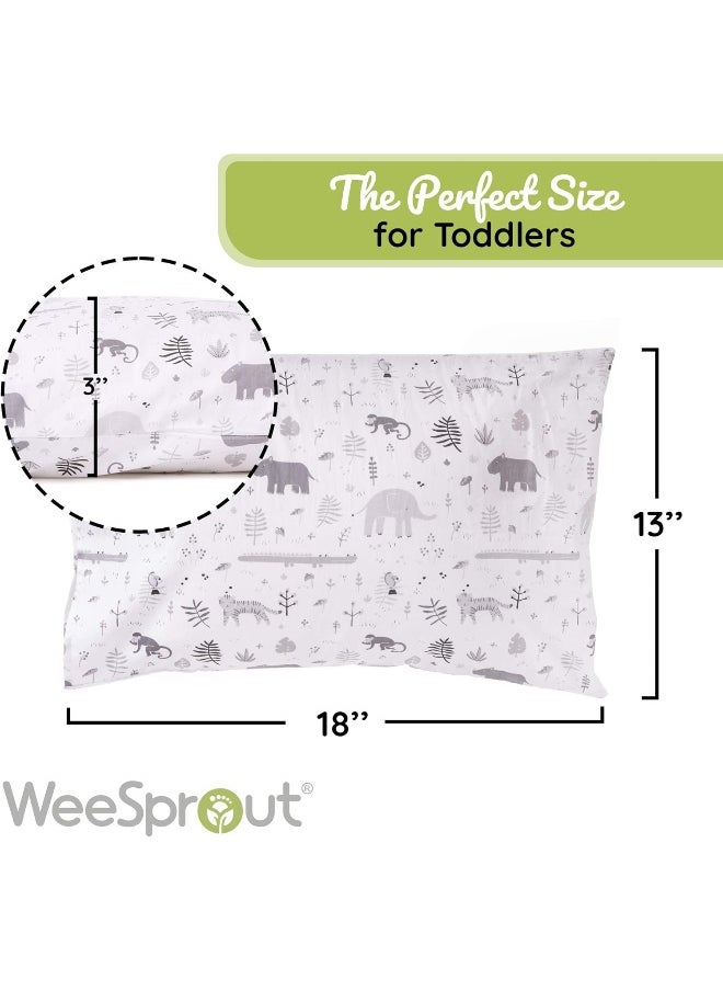 WeeSprout Mini Toddler Pillow for Kids Sleeping - Organic Cotton Shell & Pillowcase with Soft & Supportive Polyfiber Filling – Good for Travel, Machine Washable, 18 x 13 x 3, Safari
