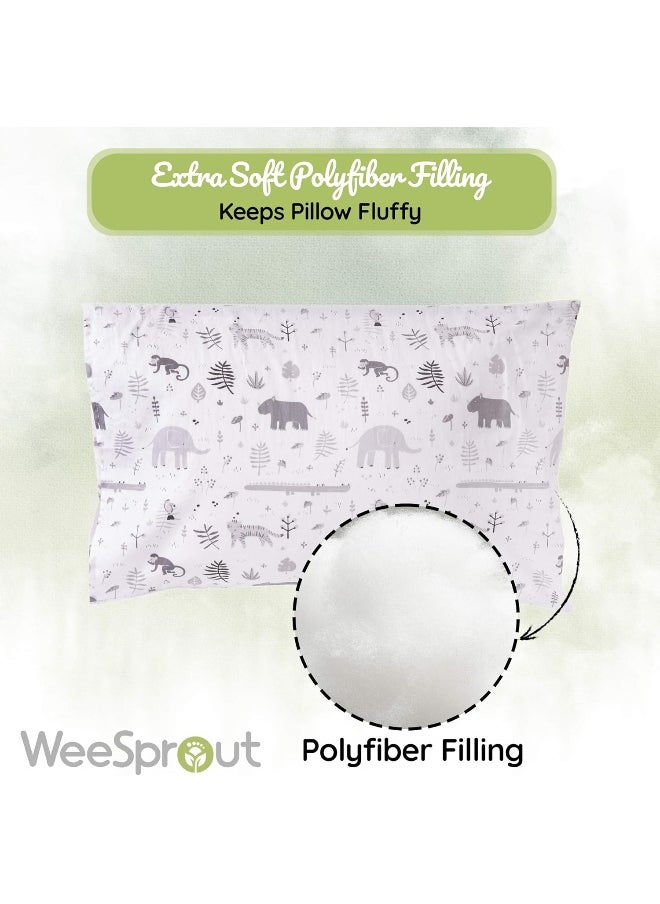 WeeSprout Mini Toddler Pillow for Kids Sleeping - Organic Cotton Shell & Pillowcase with Soft & Supportive Polyfiber Filling – Good for Travel, Machine Washable, 18 x 13 x 3, Safari