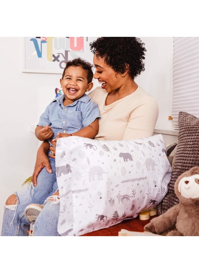 WeeSprout Mini Toddler Pillow for Kids Sleeping - Organic Cotton Shell & Pillowcase with Soft & Supportive Polyfiber Filling – Good for Travel, Machine Washable, 18 x 13 x 3, Safari