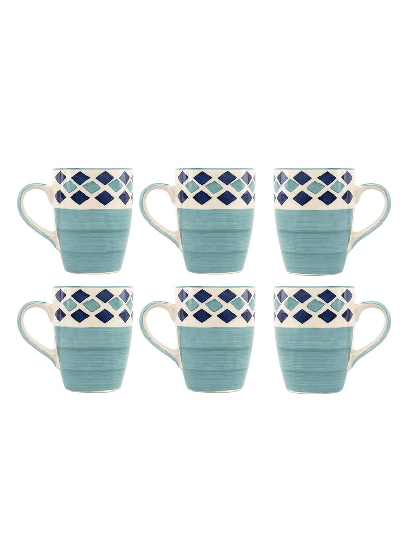 HS HINDUSTANI SAUDAGAR Microwave Safe Hand Painted Ceramic Tea CupCoffee Mug Stylish Design with Ergonomic Handles for Ease of Use Set of 6 Color Green