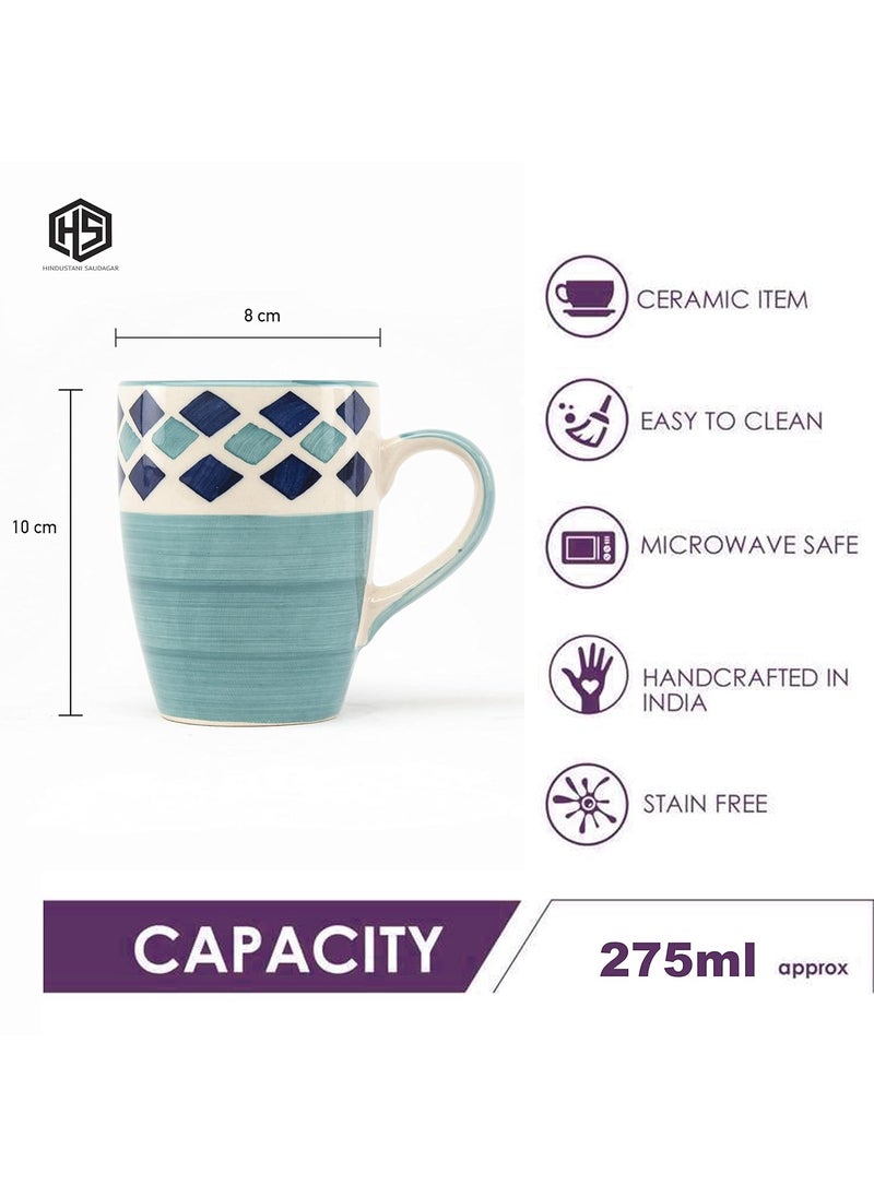 HS HINDUSTANI SAUDAGAR Microwave Safe Hand Painted Ceramic Tea CupCoffee Mug Stylish Design with Ergonomic Handles for Ease of Use Set of 6 Color Green