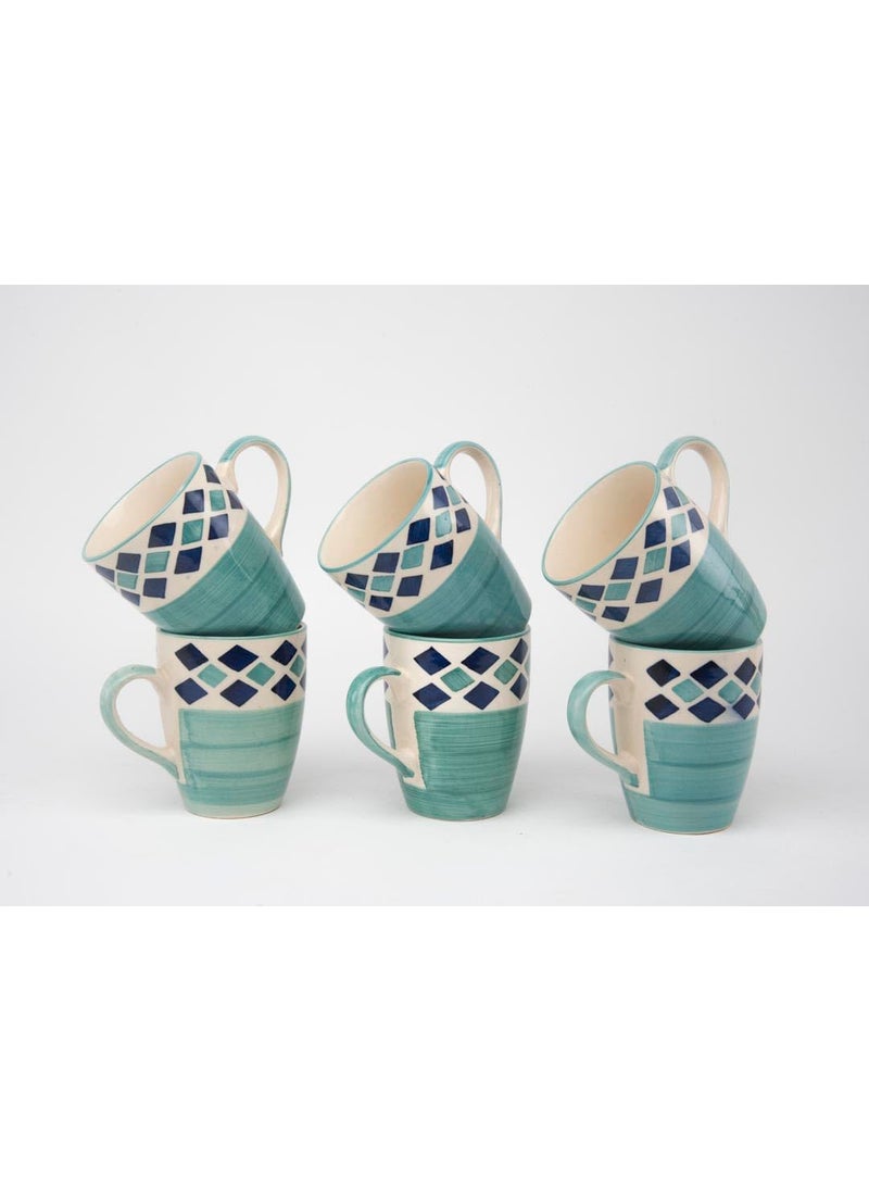HS HINDUSTANI SAUDAGAR Microwave Safe Hand Painted Ceramic Tea CupCoffee Mug Stylish Design with Ergonomic Handles for Ease of Use Set of 6 Color Green