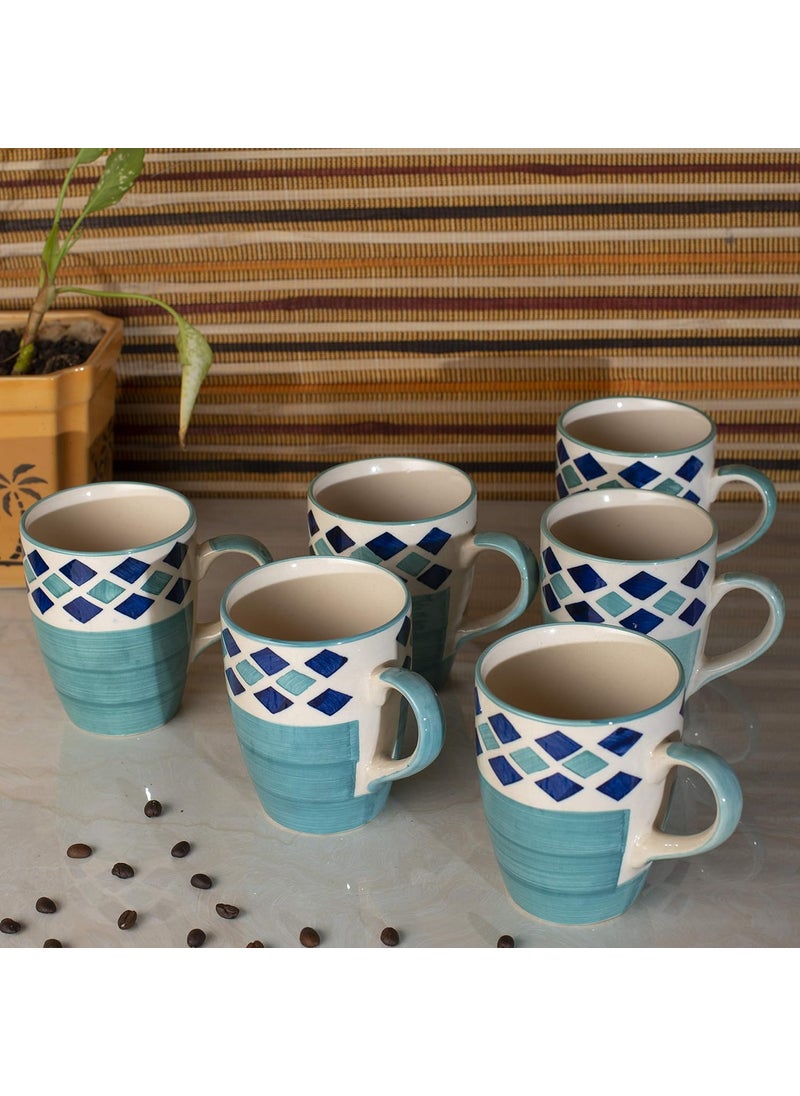 HS HINDUSTANI SAUDAGAR Microwave Safe Hand Painted Ceramic Tea CupCoffee Mug Stylish Design with Ergonomic Handles for Ease of Use Set of 6 Color Green