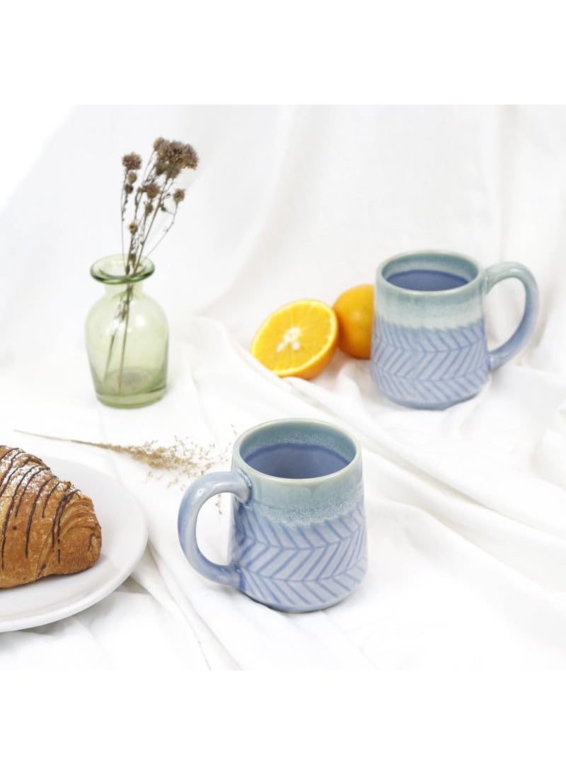 Green Route Occean Wave Chevron Coffee Mug 300 ML Microwave Dishwasher Safe Handmade Sky Blue Ceramic Milk Chocolate Tea Cup Perfect for Gift Set of 4 300 ML