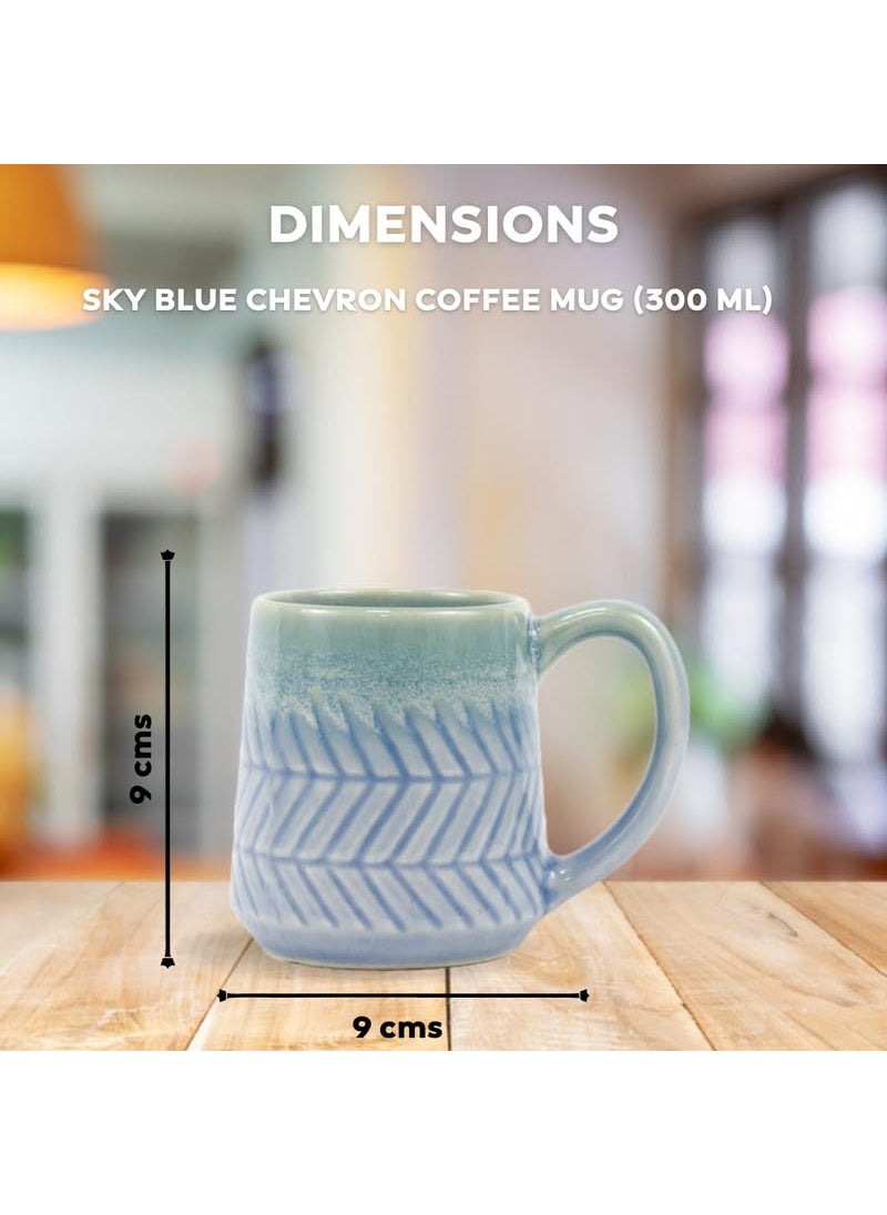 Green Route Occean Wave Chevron Coffee Mug 300 ML Microwave Dishwasher Safe Handmade Sky Blue Ceramic Milk Chocolate Tea Cup Perfect for Gift Set of 4 300 ML