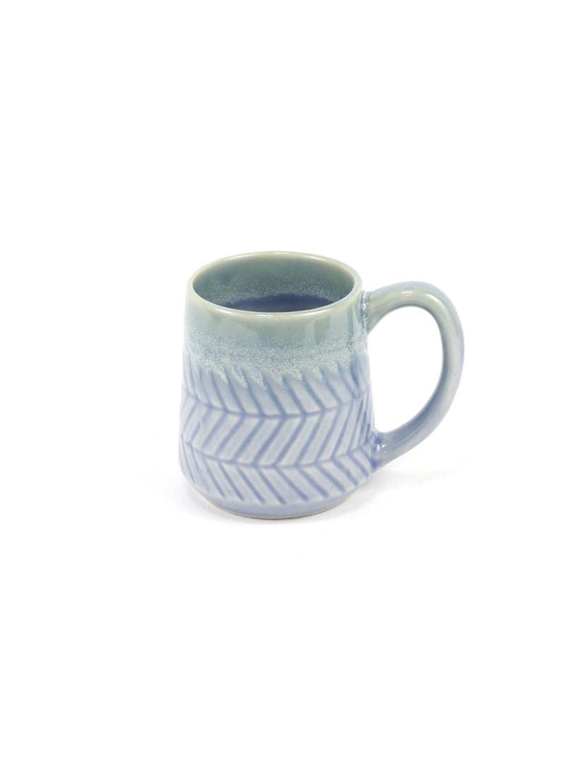 Green Route Occean Wave Chevron Coffee Mug 300 ML Microwave Dishwasher Safe Handmade Sky Blue Ceramic Milk Chocolate Tea Cup Perfect for Gift Set of 4 300 ML