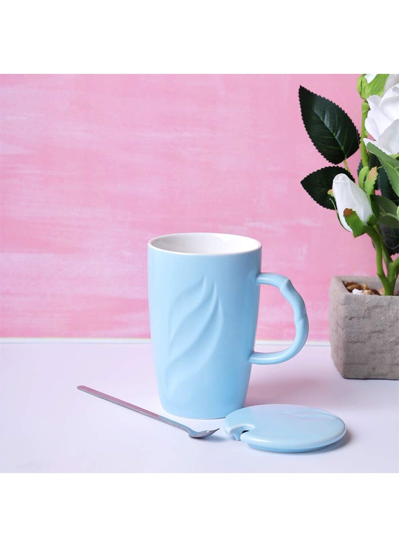 A Vintage Affair HOME DECOR Ceramic Coffee Cup White 500ml Large Tea Cup Mug Cappuccino Cup Glossy Sky Blue Microwave Safe