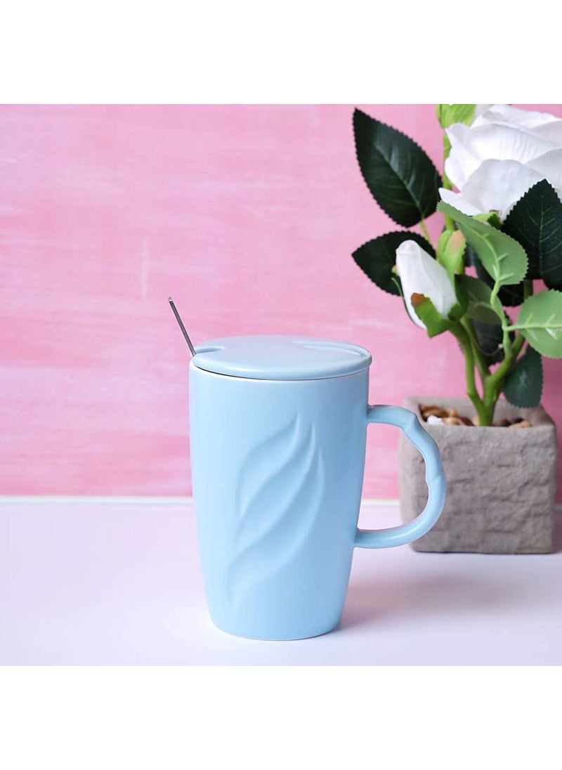 A Vintage Affair HOME DECOR Ceramic Coffee Cup White 500ml Large Tea Cup Mug Cappuccino Cup Glossy Sky Blue Microwave Safe