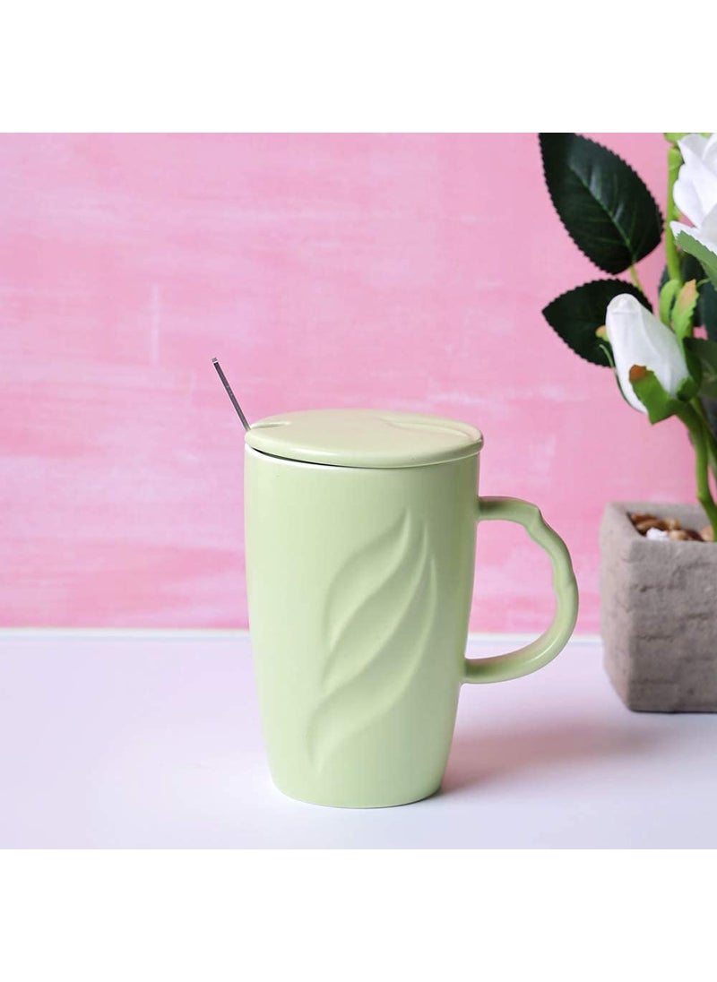 A Vintage Affair HOME DECOR Ceramic Coffee Cup White 500ml Large Tea Cup Mug Cappuccino Cup Glossy Microwave Safe Green Tall Coffee Tea Mug Cup