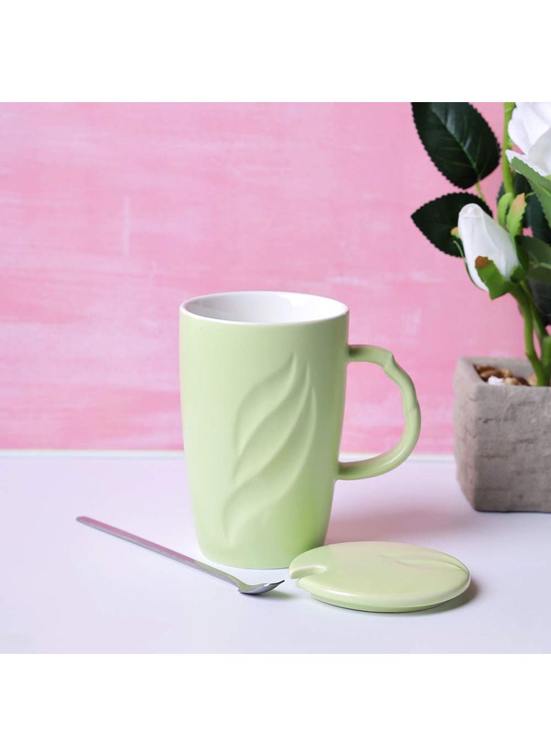 A Vintage Affair HOME DECOR Ceramic Coffee Cup White 500ml Large Tea Cup Mug Cappuccino Cup Glossy Microwave Safe Green Tall Coffee Tea Mug Cup