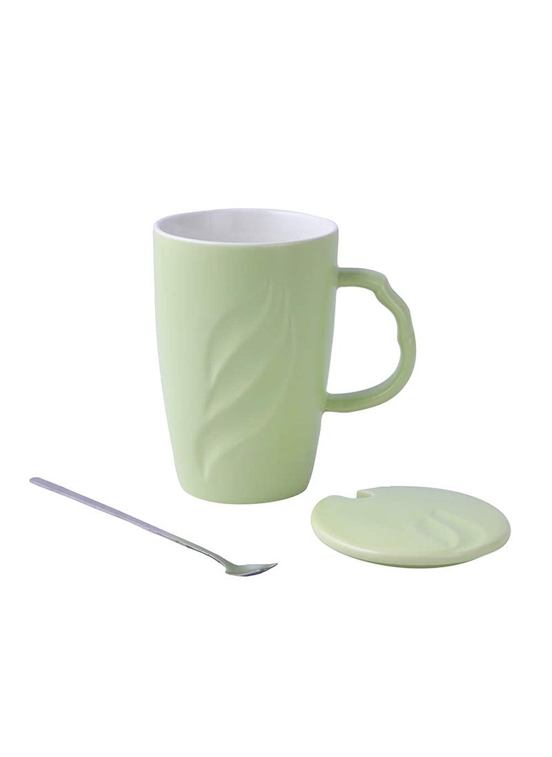 A Vintage Affair HOME DECOR Ceramic Coffee Cup White 500ml Large Tea Cup Mug Cappuccino Cup Glossy Microwave Safe Green Tall Coffee Tea Mug Cup