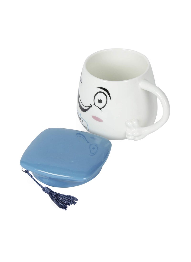 A Vintage Affair HOME DECOR Ceramic Coffee Cup White 350ml Large Tea Cup Mug Cappuccino Cup Glossy Microwave Safe Cutie Gift for Colleagues and Friends Birthday Blue