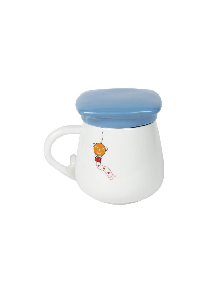 A Vintage Affair HOME DECOR Ceramic Coffee Cup White 350ml Large Tea Cup Mug Cappuccino Cup Glossy Microwave Safe Cutie Gift for Colleagues and Friends Birthday Blue