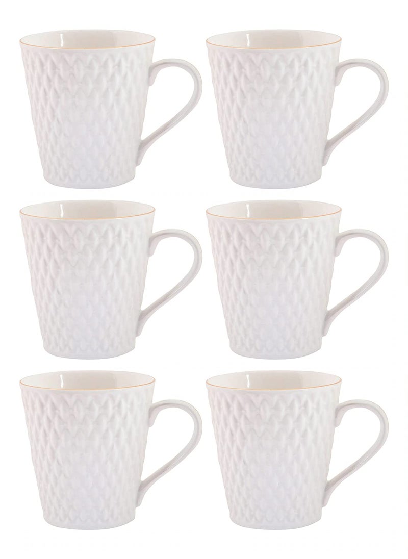 E Ezra Gold Fine Bone China Tea Coffee Cups Mugs for Home Large Size Cups for Serving Tea Coffee 180 ML Each 6 Pcs White